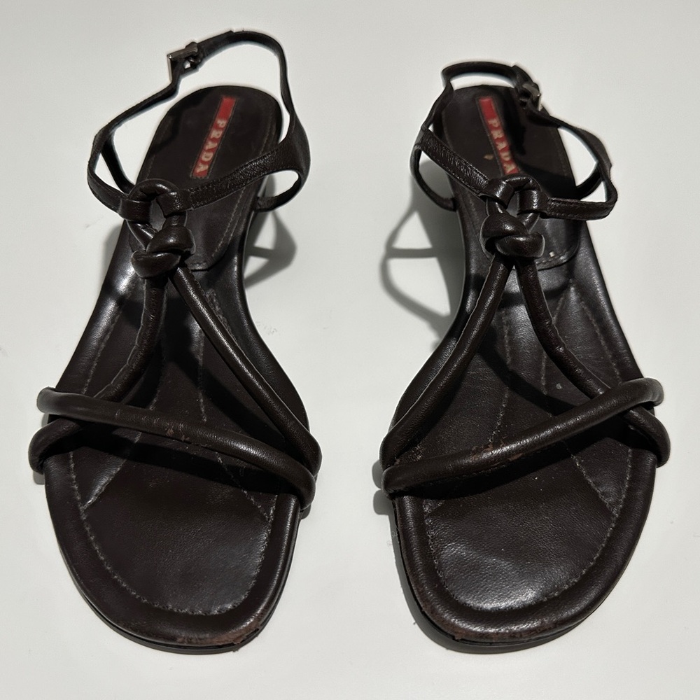 Prada Sport Wedge Sandals - Size 37.5 - Chocolate Brown